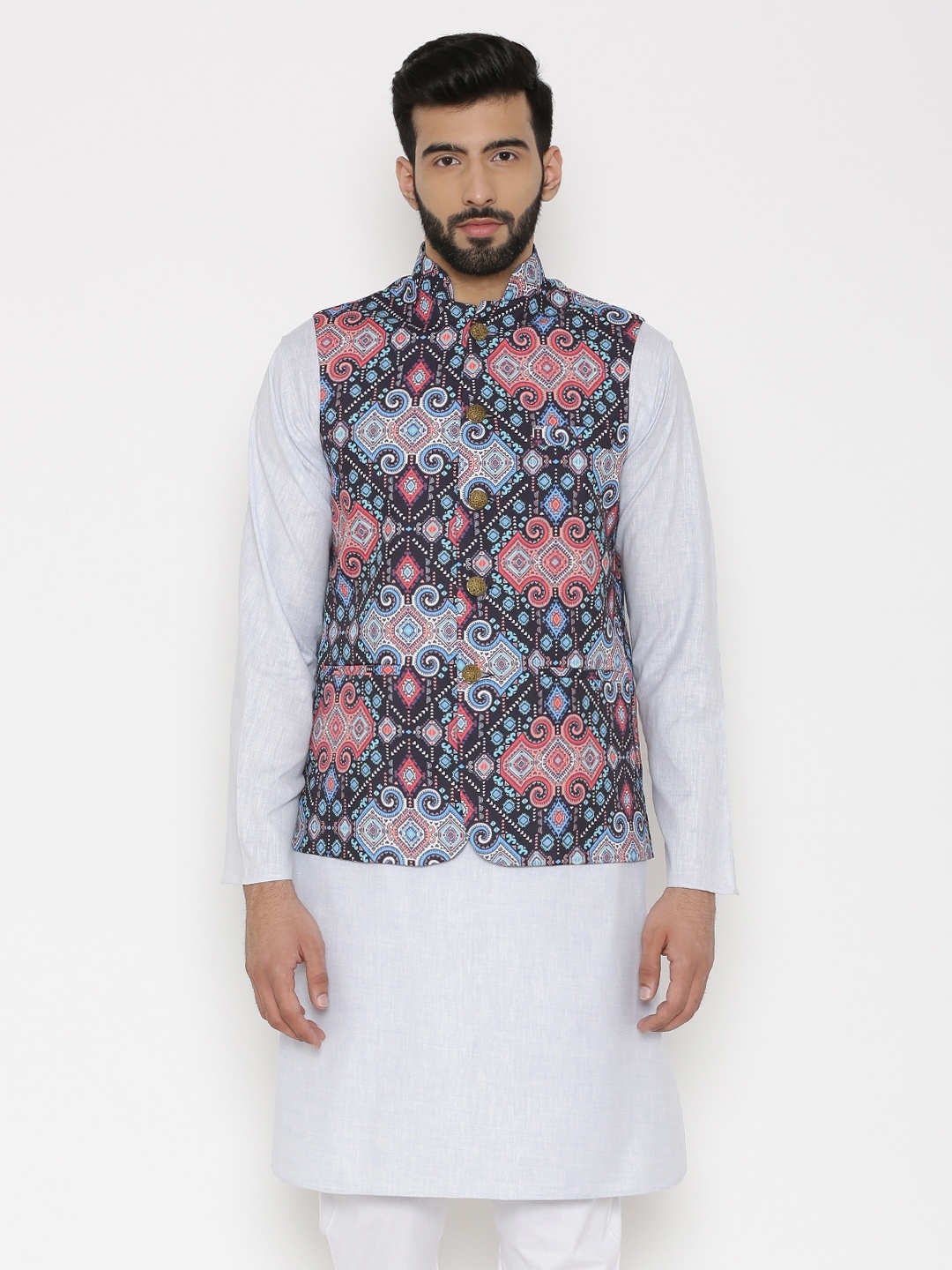 

Wintage Men Multicoloured Geometric Print Nehru Jacket, Multi