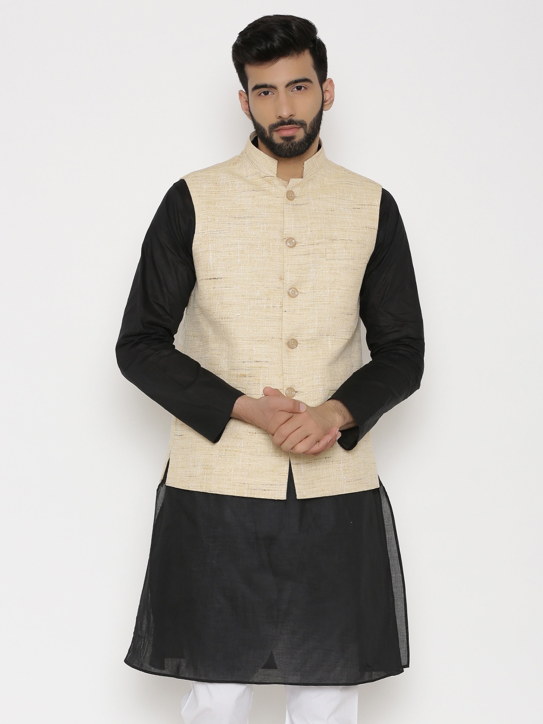 

Wintage women Beige Woven Design Nehru Jacket