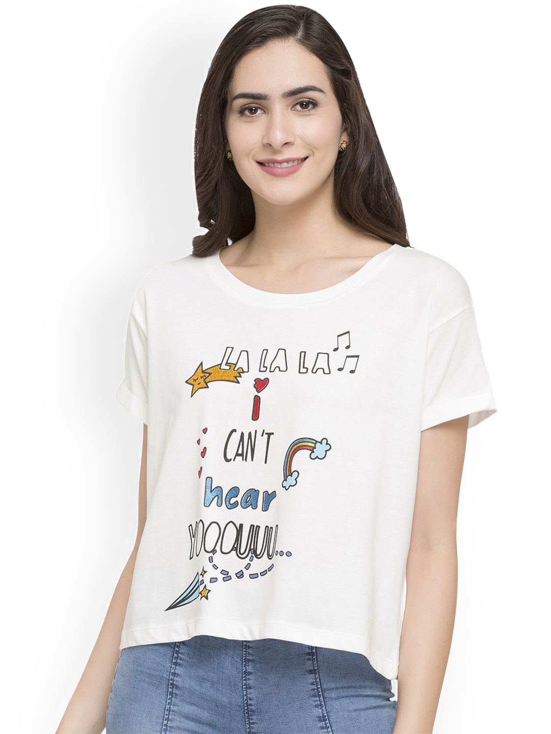 

Globus Women White Printed Round Neck T-shirt