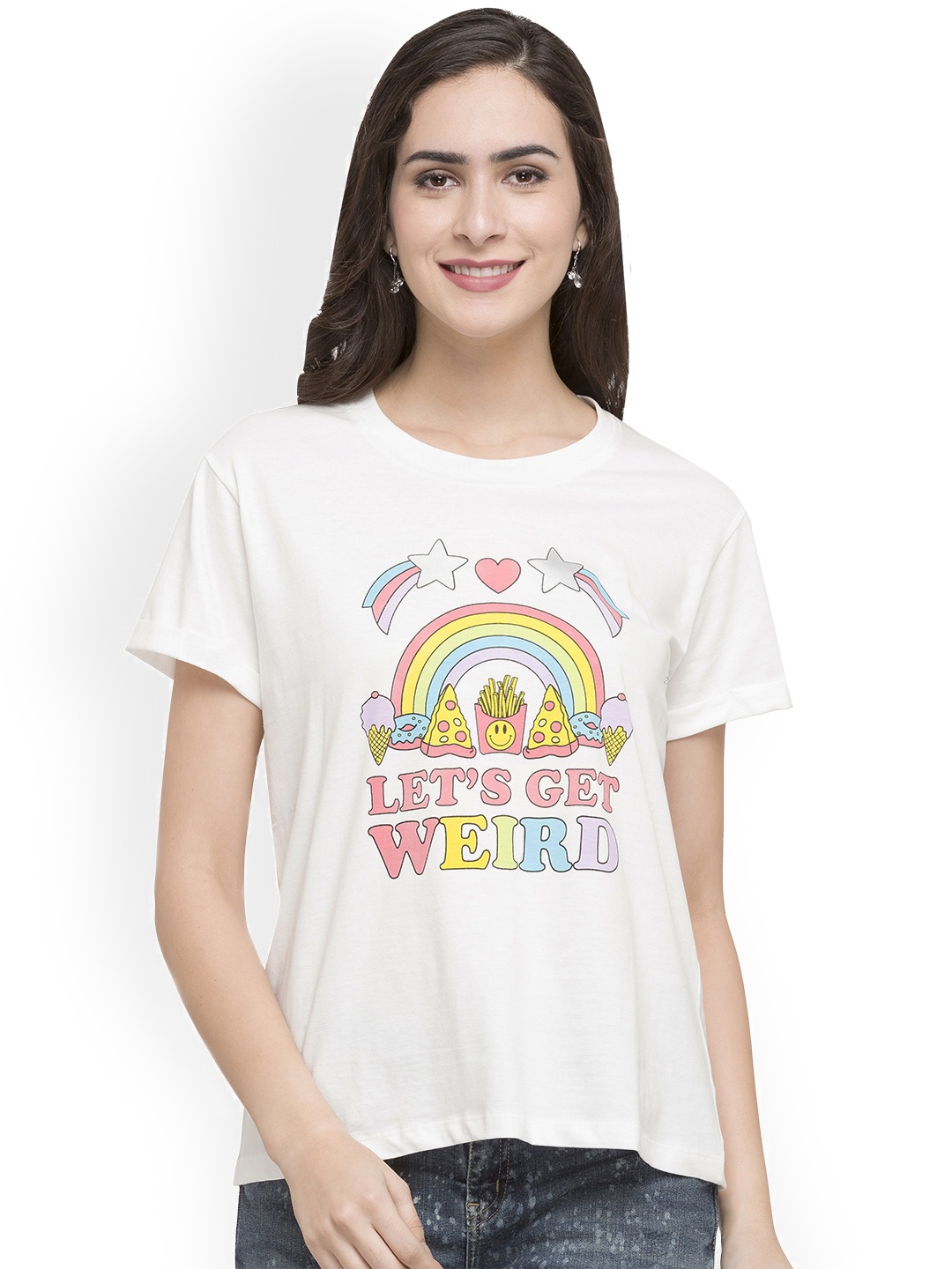 

Globus Women White Printed Round Neck T-shirt