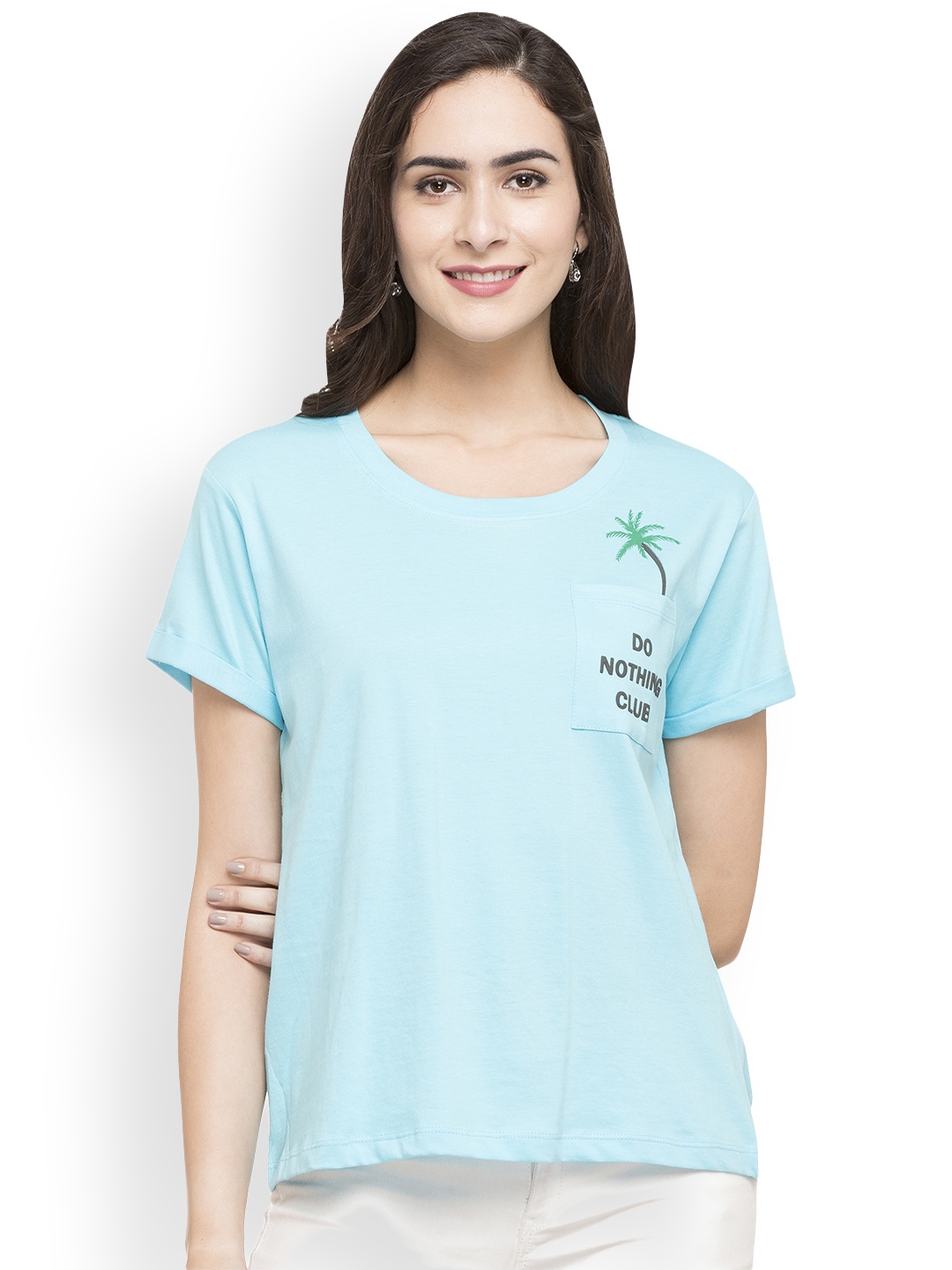 

Globus Women Blue Printed Round Neck T-shirt
