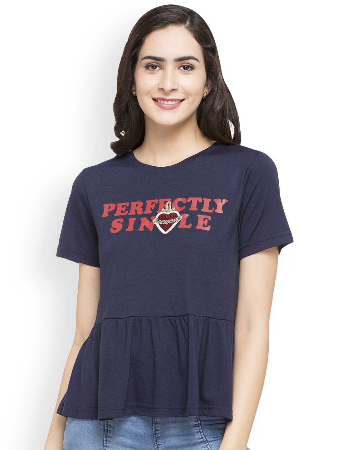 

Globus Women Navy Blue Printed Peplum Top