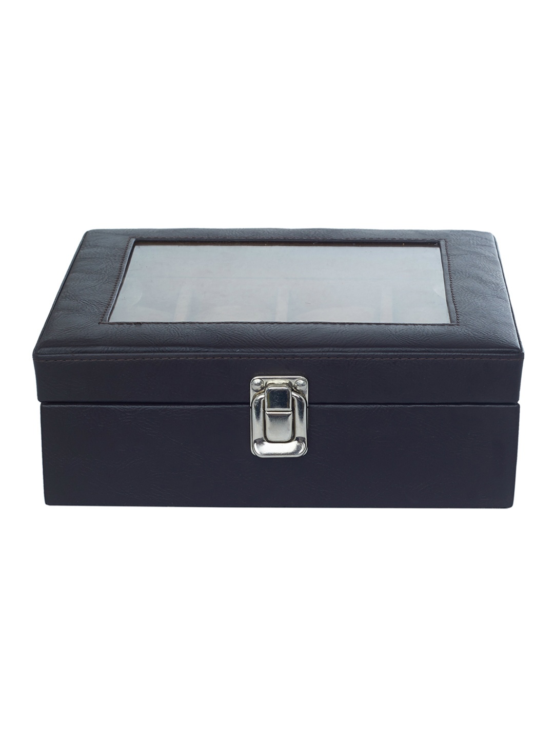 

Leather Word Unisex Black Rectangular-Shaped Watch Organiser Case