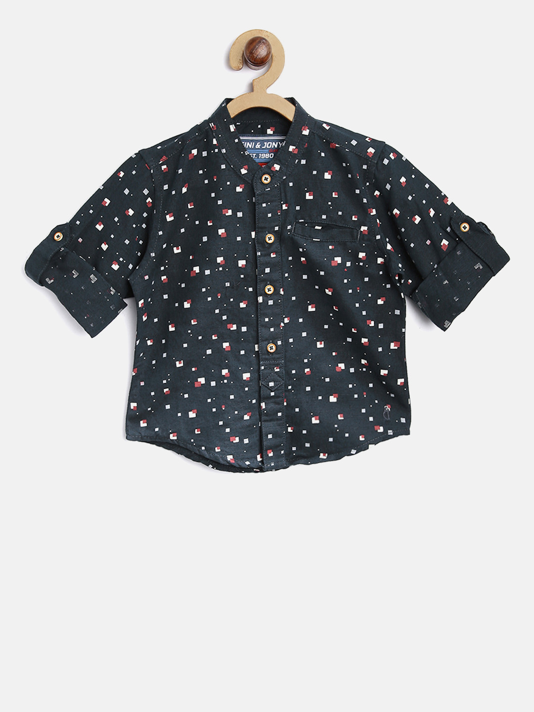 

Gini and Jony Boys Navy Blue Regular Fit Printed Casual Shirt