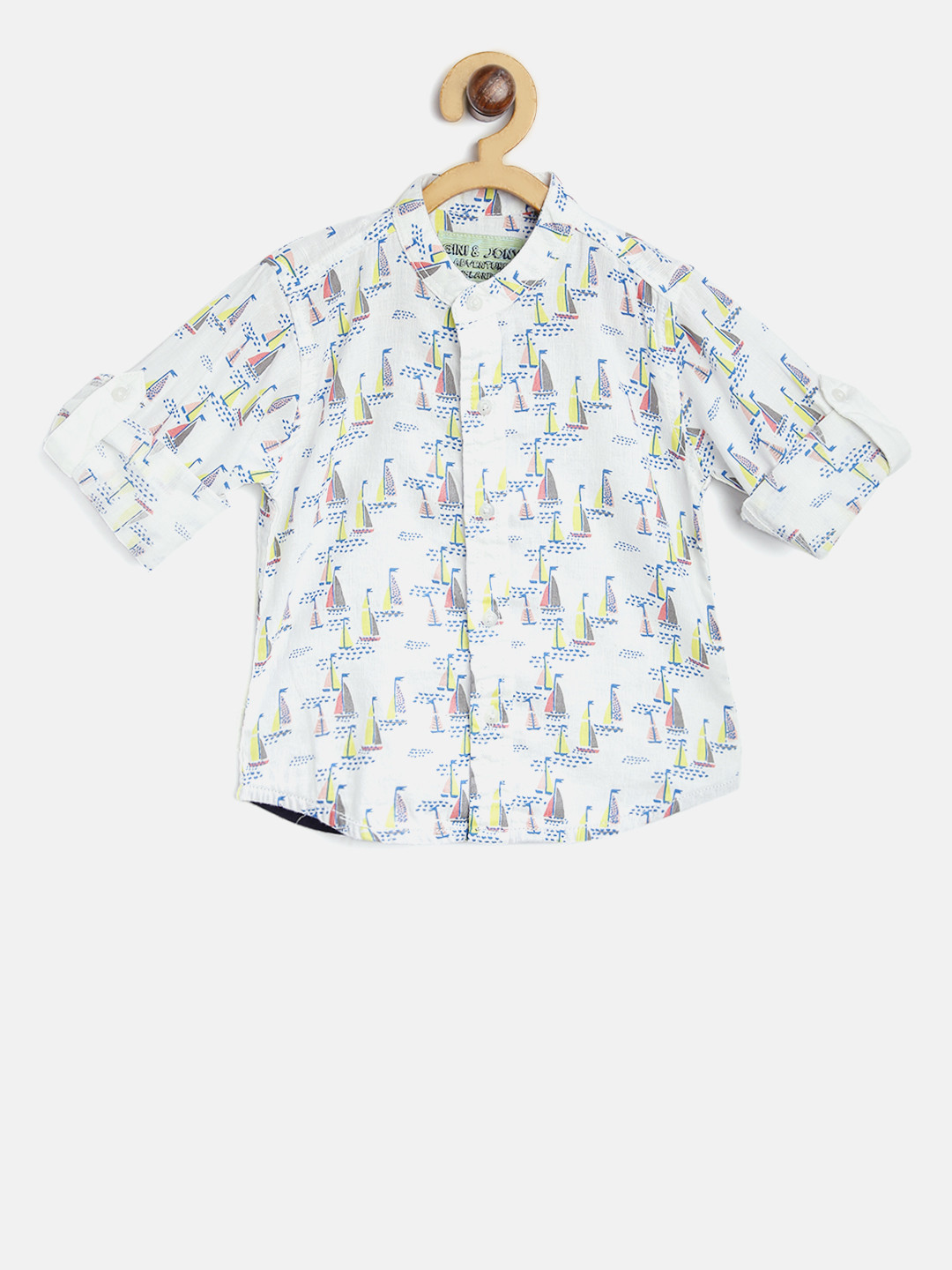 

Gini and Jony Boys White & Blue Regular Fit Printed Casual Shirt