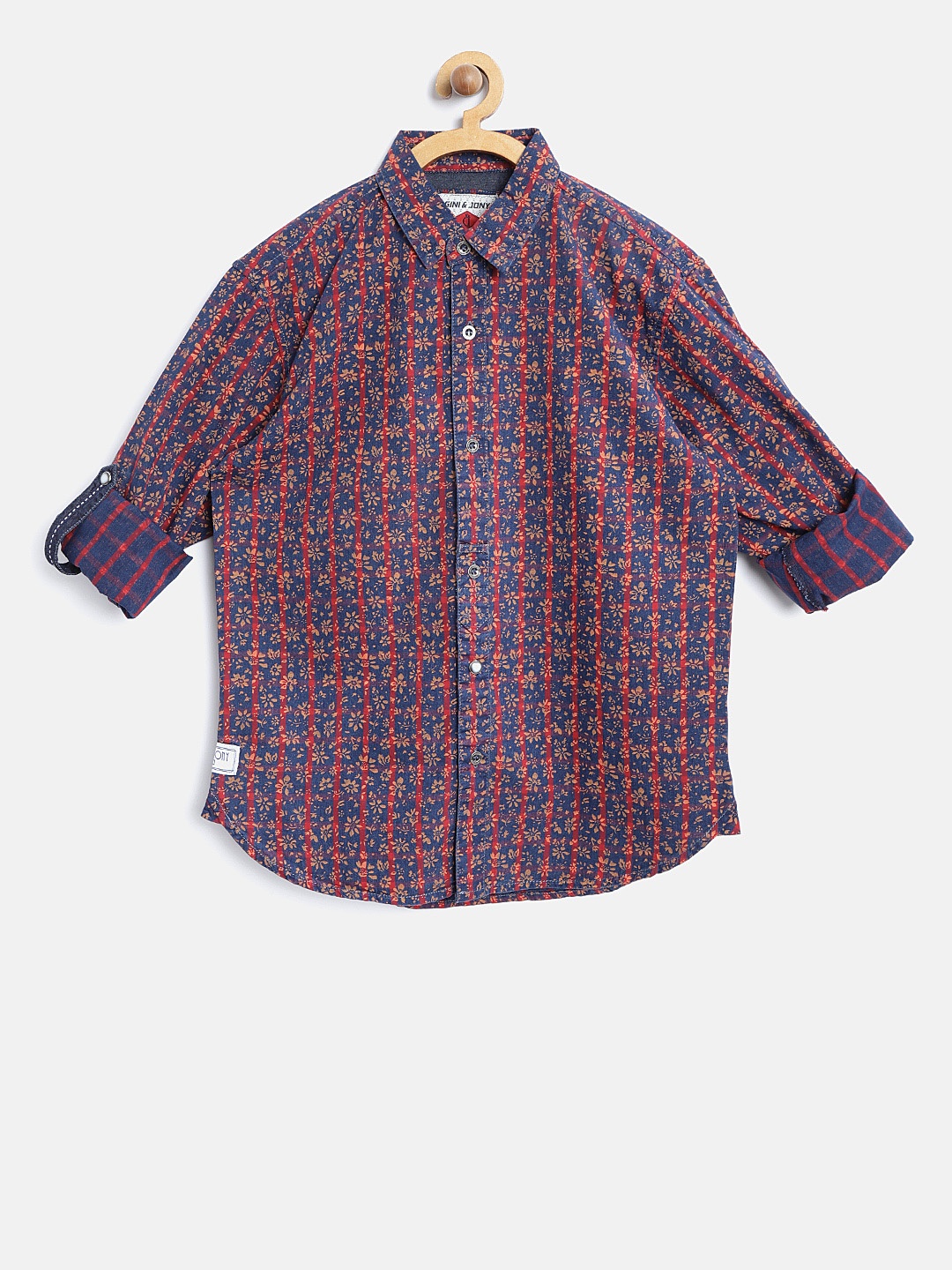 

Gini and Jony Boys Navy Blue & Orange Regular Fit Printed Casual Shirt