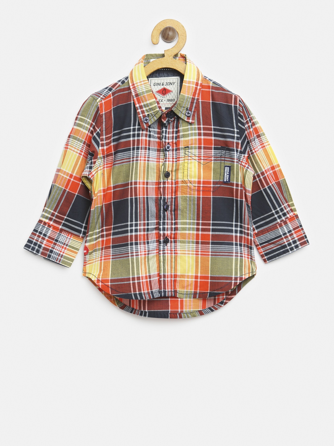 

Gini and Jony Boys Navy Blue & Yellow Regular Fit Checked Casual Shirt