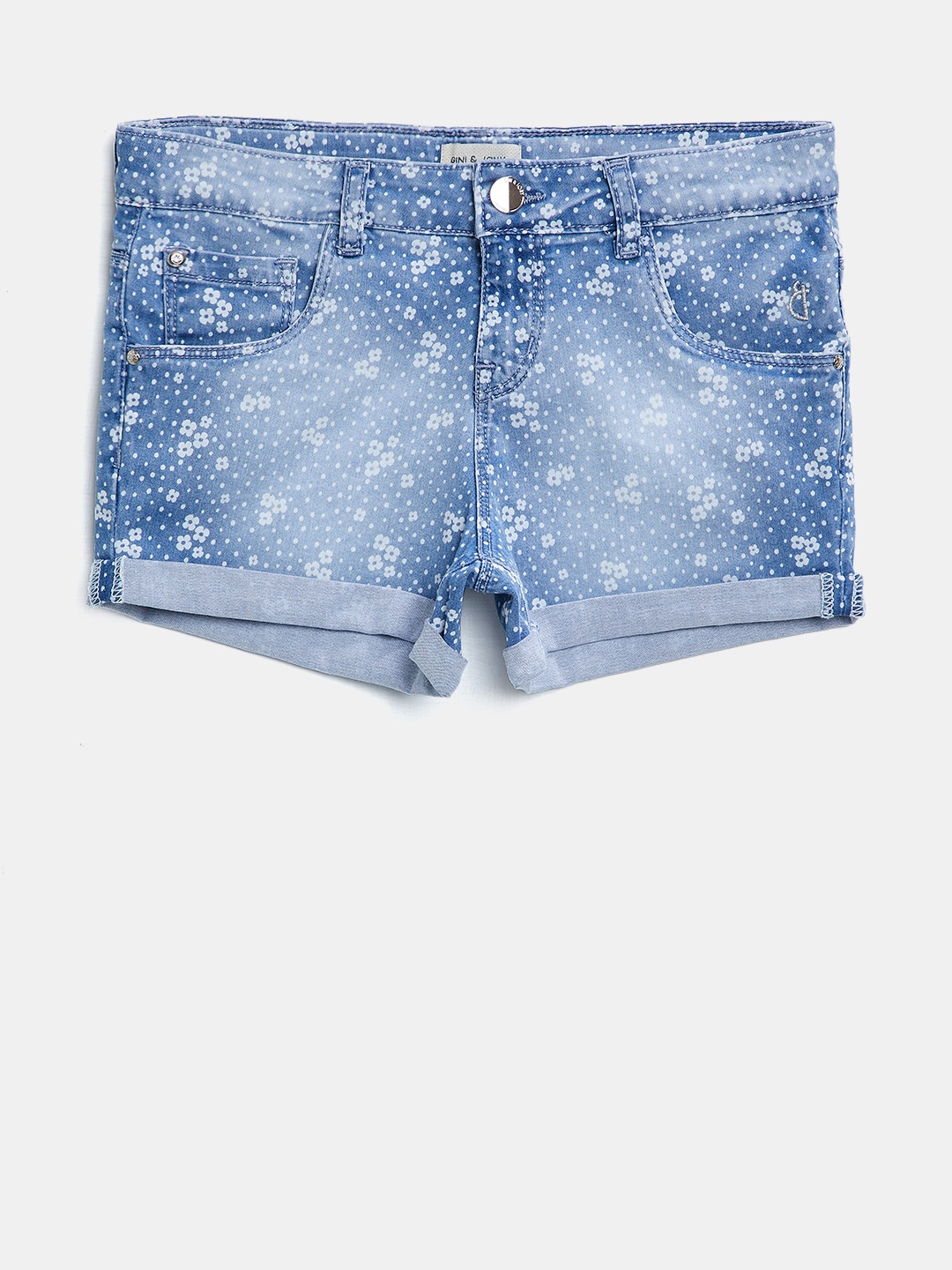 

Gini and Jony Girls Blue Printed Denim Shorts