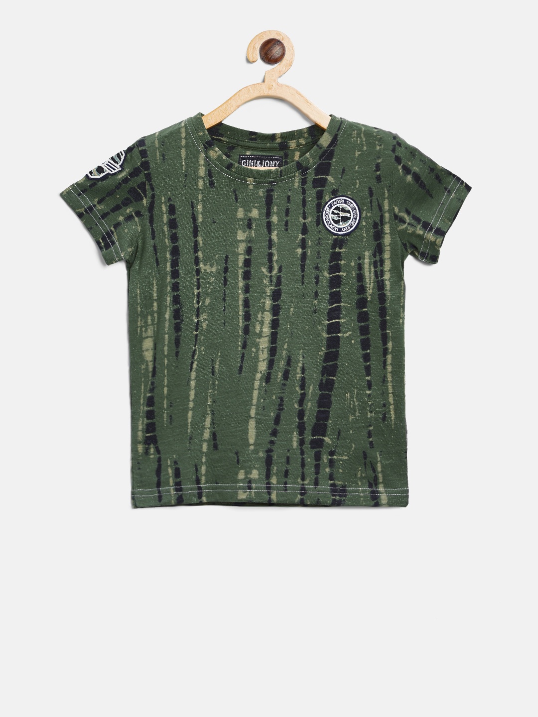 

Gini and Jony Boys Olive Green Printed Round Neck Pure Cotton T-shirt