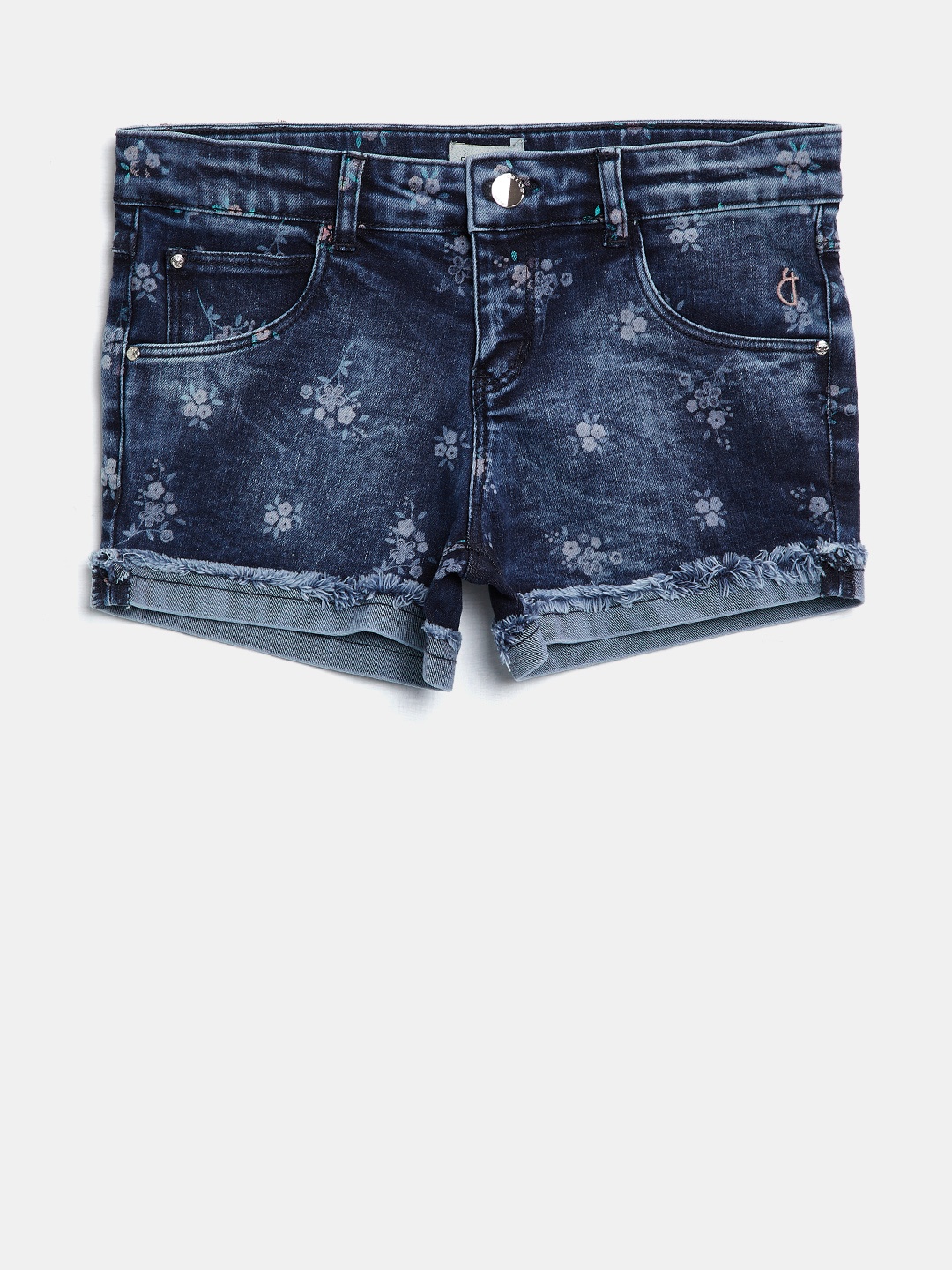 

Gini and Jony Girls Navy Blue Printed Regular Fit Denim Shorts