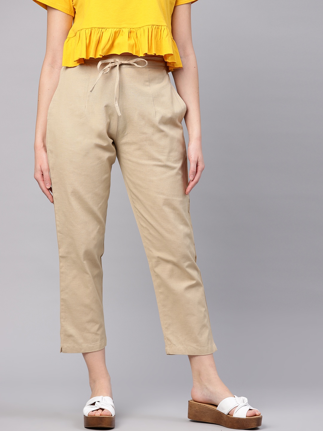 

Shree Women Beige Regular Fit Solid Cropped Trousers