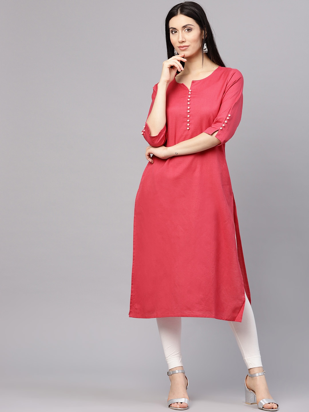 

Shree Women Pink Solid Straight Kurta