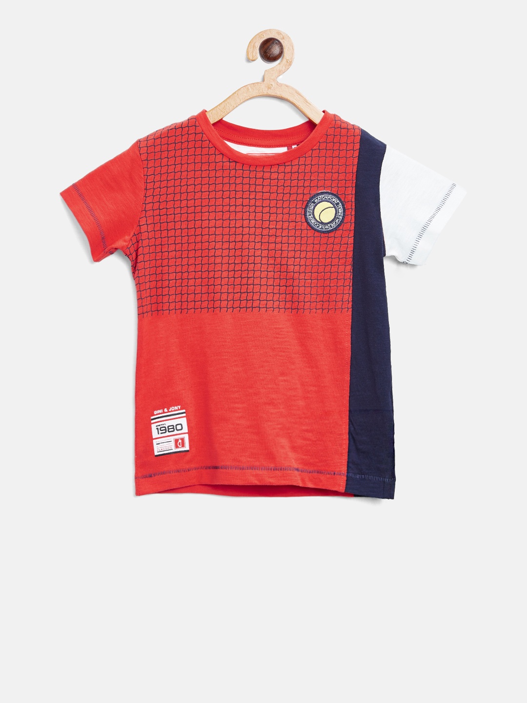 

Gini and Jony Boys Red Printed Round Neck T-shirt