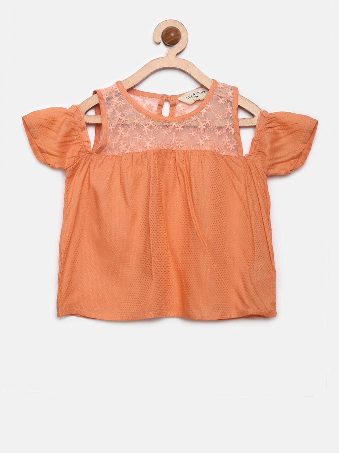 

Gini and Jony Girls Peach-Coloured Self-Design A-Line Top