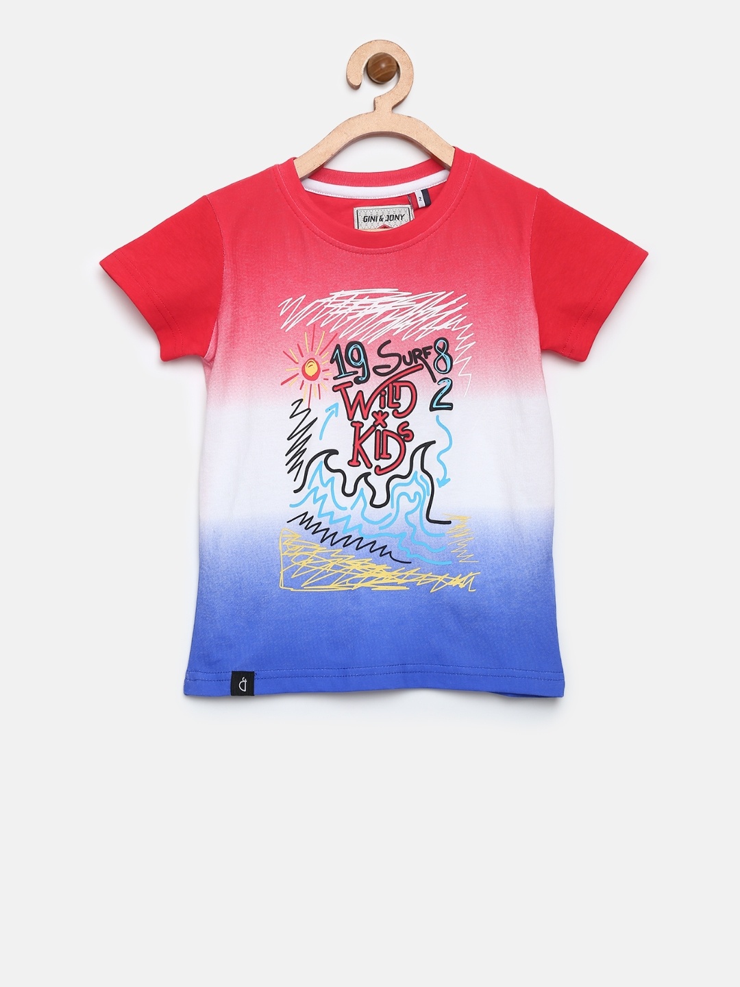 

Gini and Jony Boys Red & Blue Dyed Printed Round Neck T-shirt