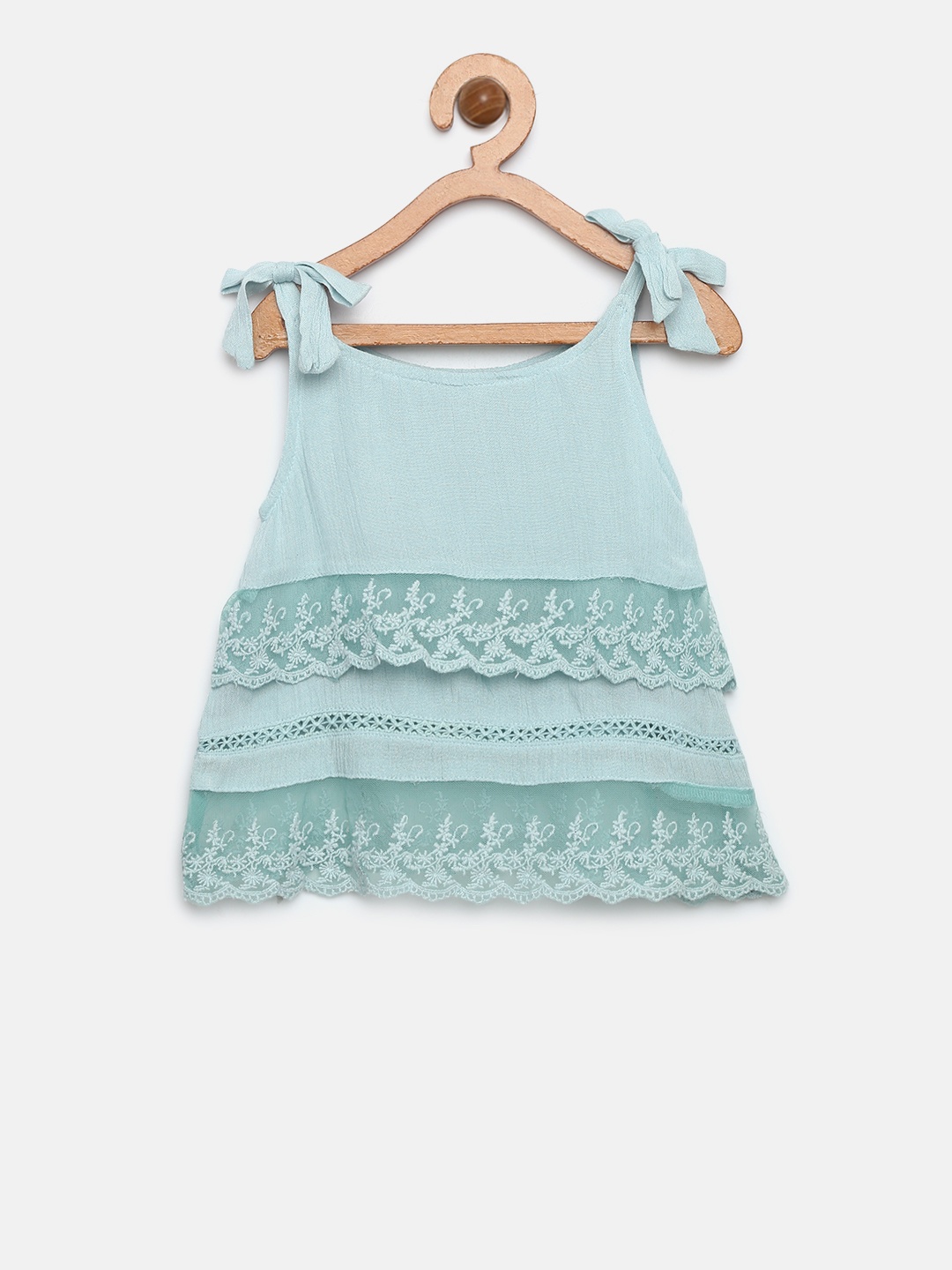 

Gini and Jony Girls Green Solid Lace Inserts A-Line Top