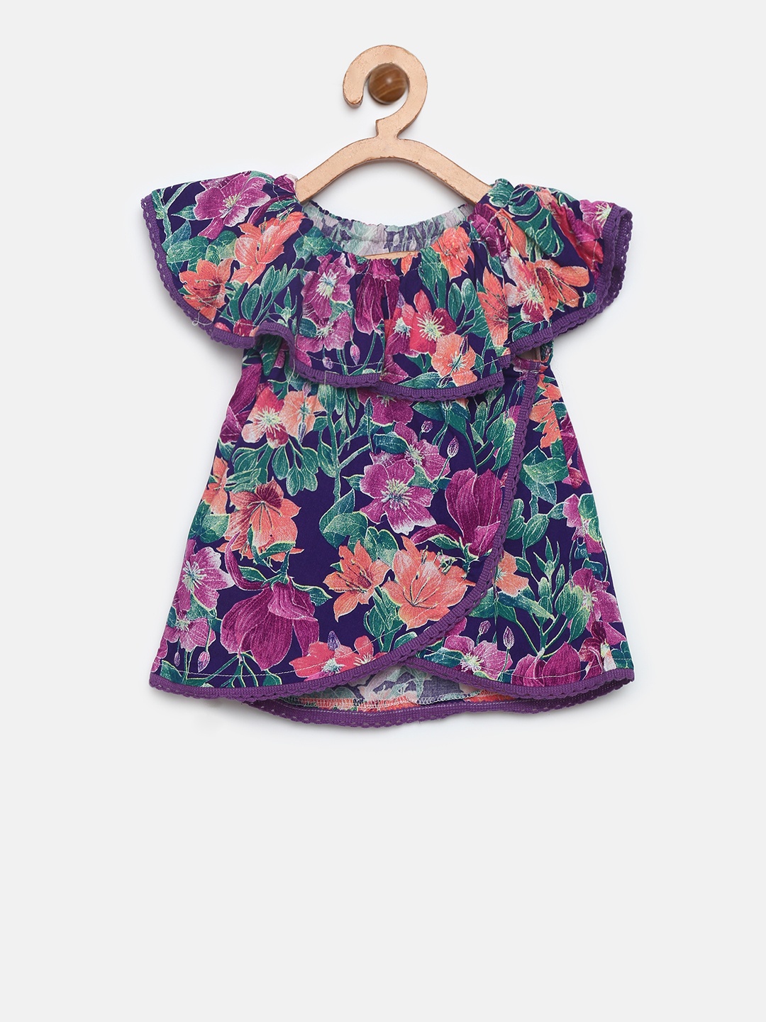 

Gini and Jony Girls Purple & Green Printed Bardot Top