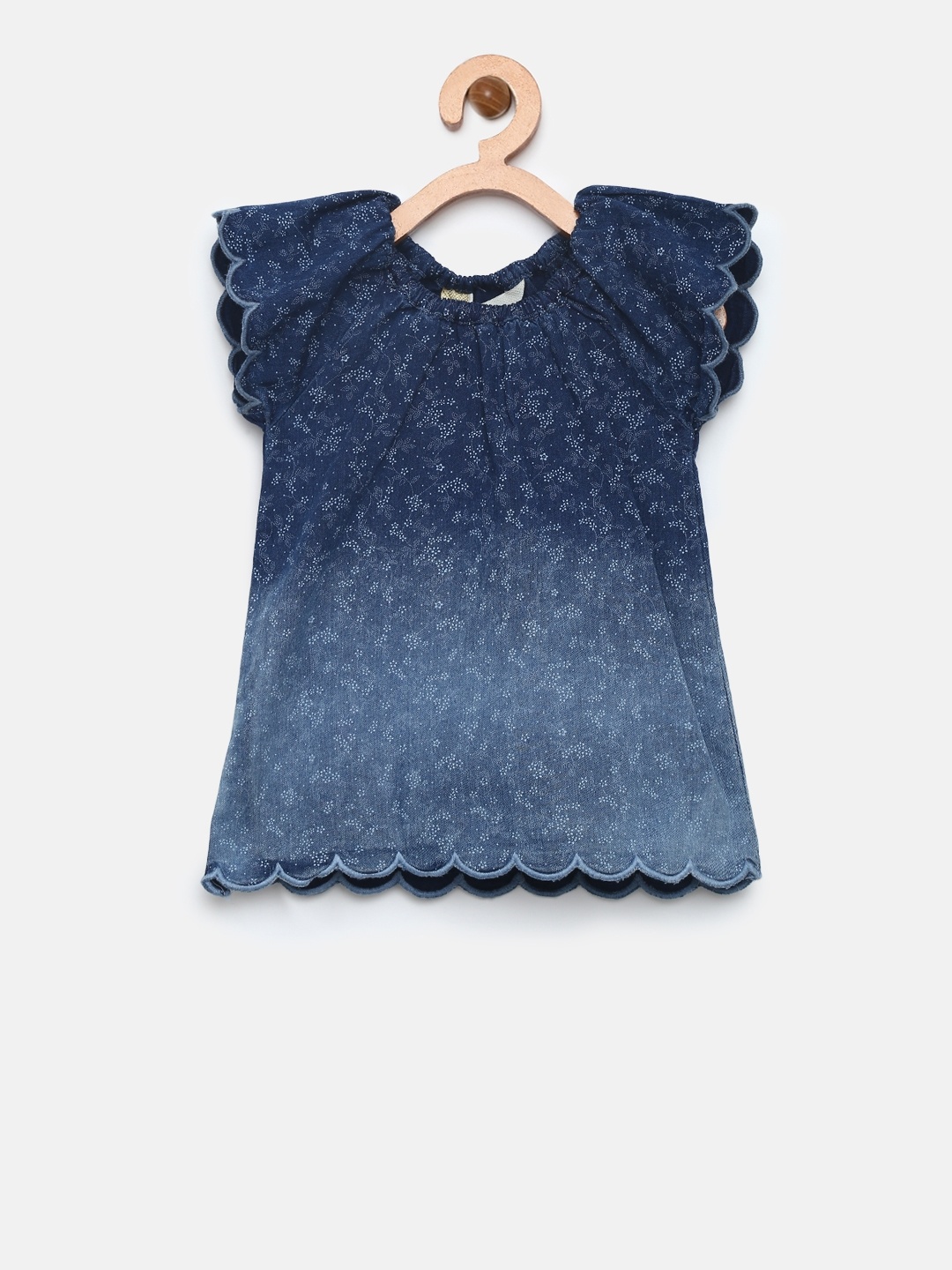 

Gini and Jony Girls Navy Blue Chambray Printed Pure Cotton Top