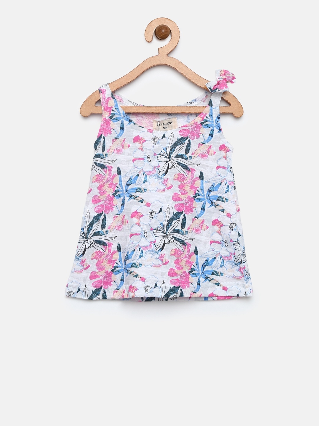 

Gini and Jony Girls White & Pink Floral Print Pure Cotton Top