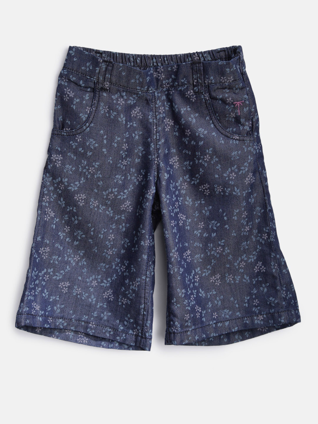 

Palm Tree Girls Navy Blue Printed Regular Fit Chambray Shorts