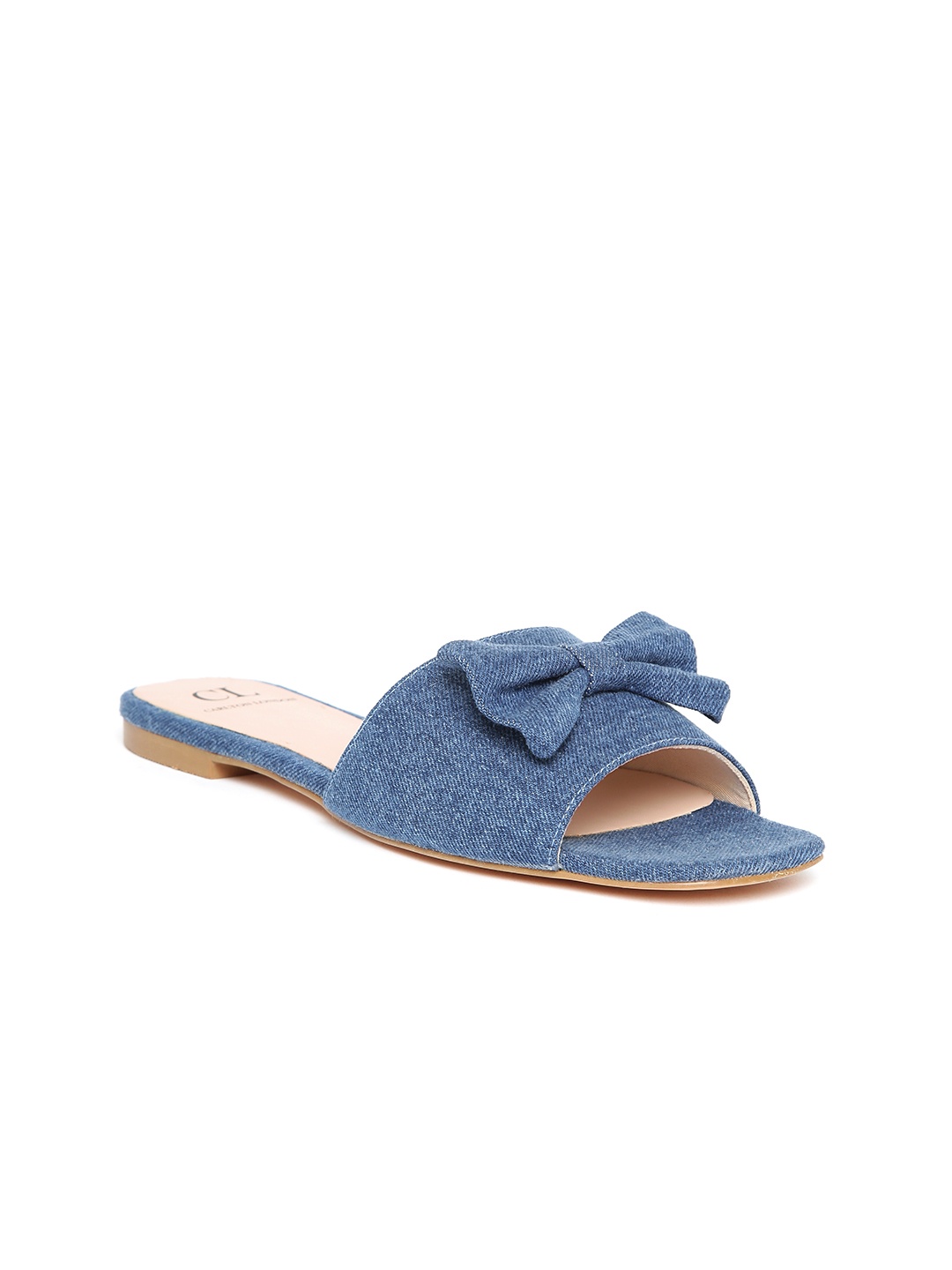 

Carlton London Women Blue Solid Open Toe Flats with Bow Detail