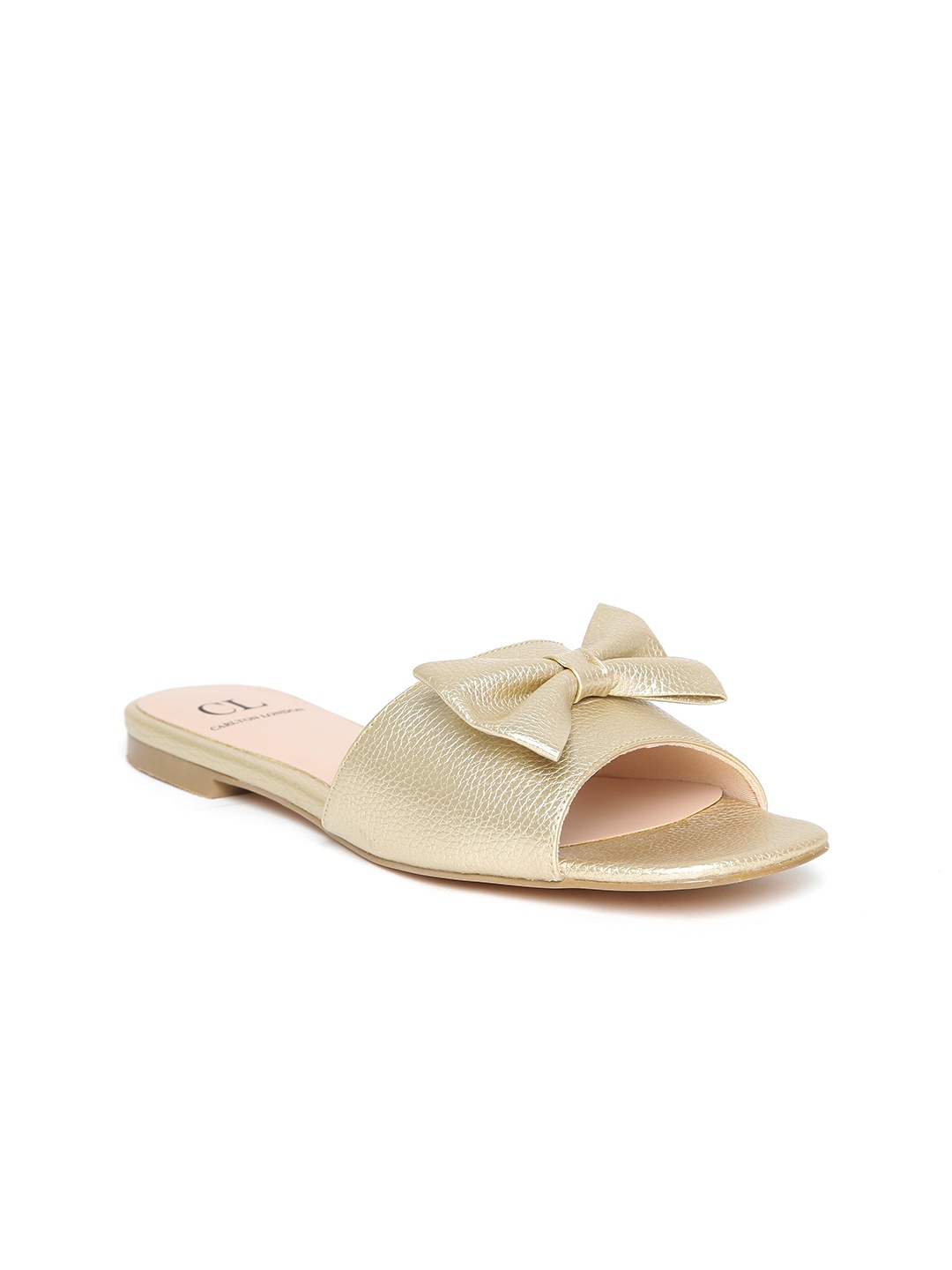 

Carlton London Women Gold-Toned Solid Open Toe Flats with Bow Detail
