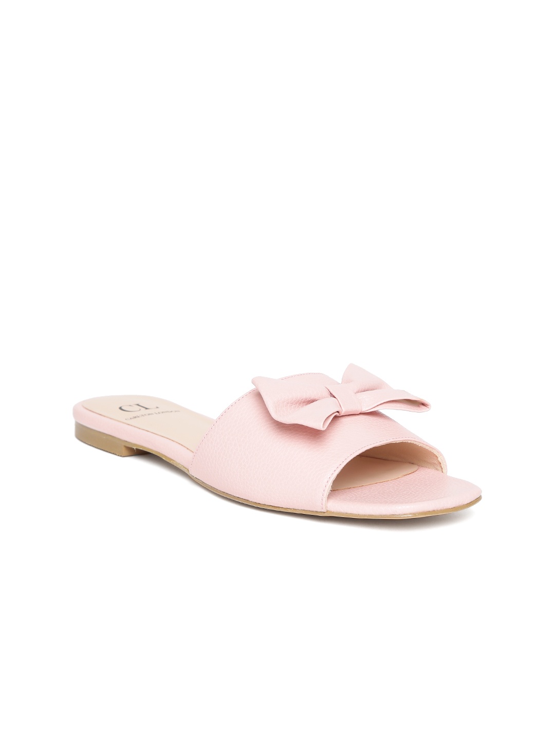 

Carlton London Women Pink Solid Open Toe Flats with Bow Detail
