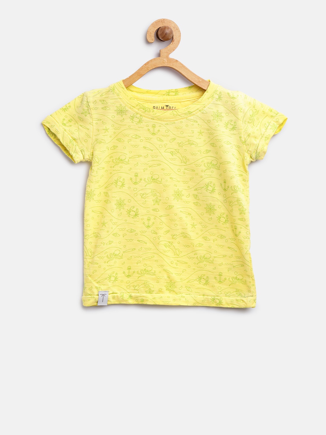 

Palm Tree Boys Yellow Green Printed Round Neck Pure Cotton T-shirt