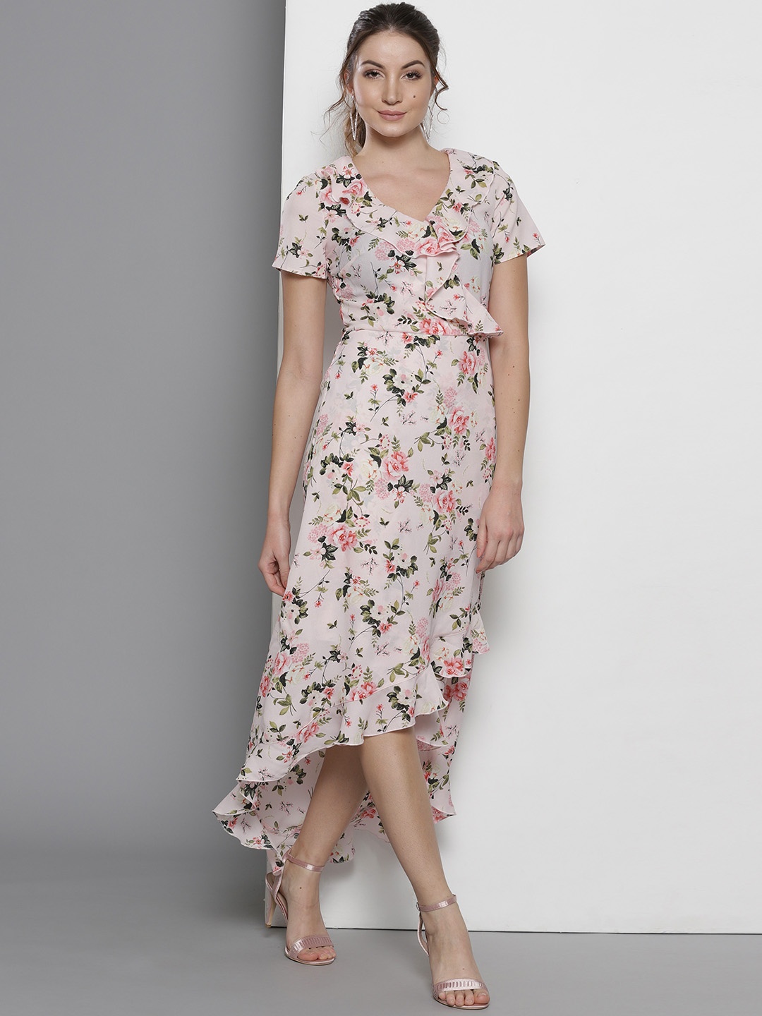 

DOROTHY PERKINS Women Pink Floral Print Belted Wrap Dress