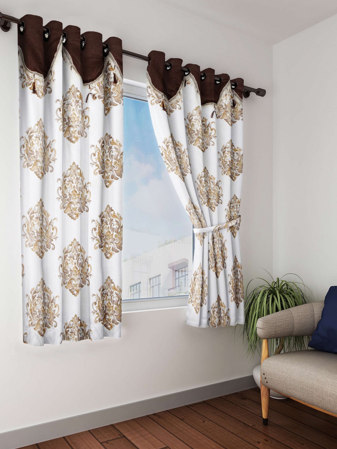 

Cortina Brown & White Single Window Curtain
