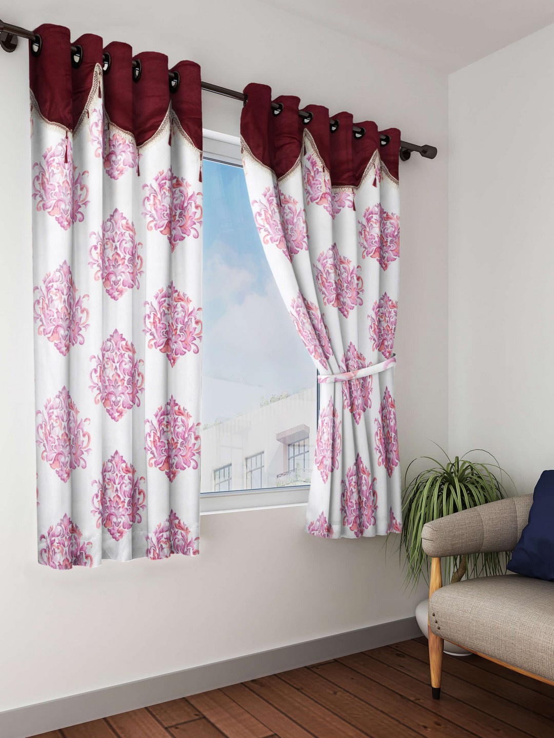 

Cortina Maroon & Pink Set of Single Window Curtains