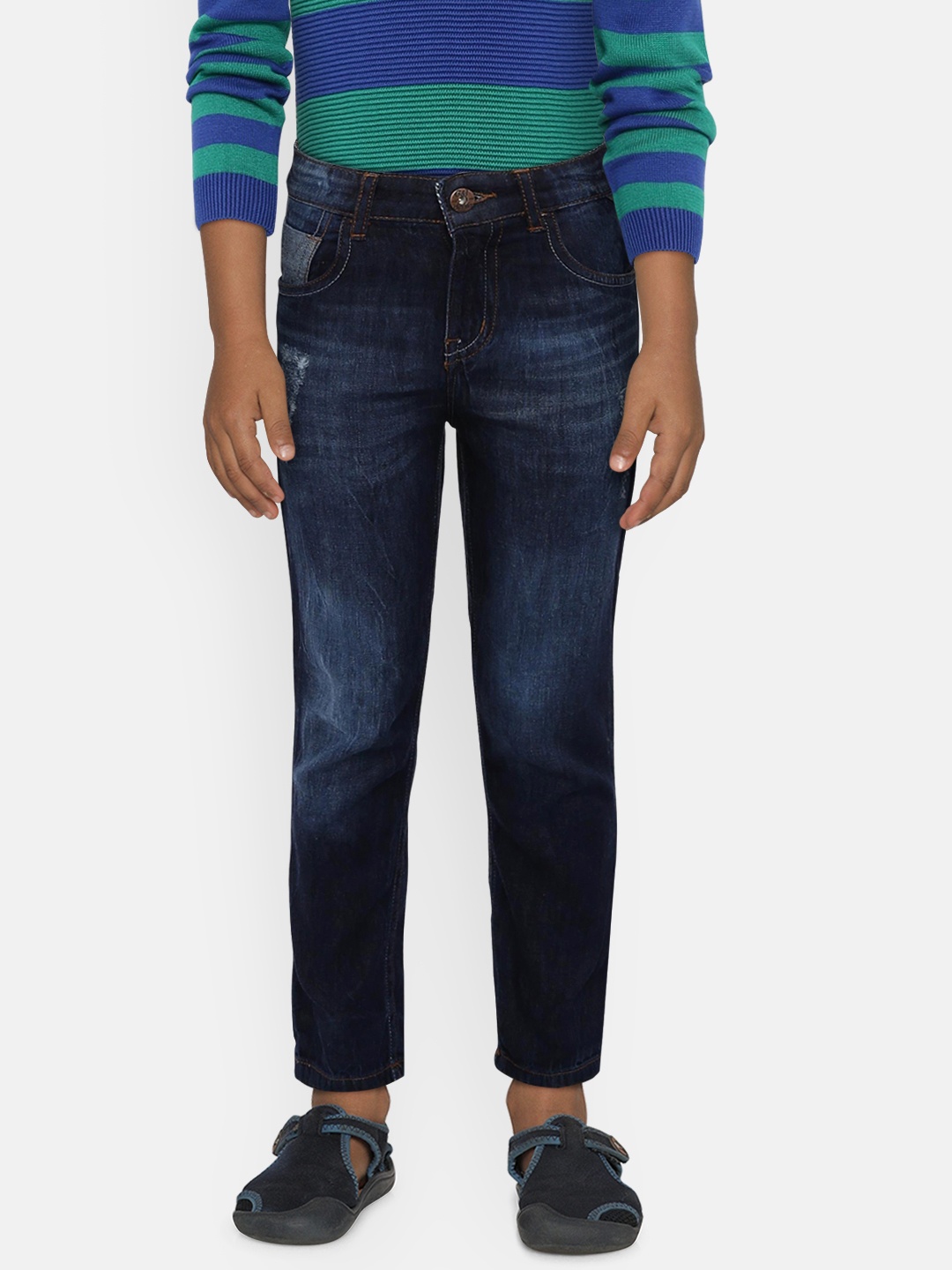 

Gini and Jony Boys Blue Mid-Rise Low Distress Stretchable Denim Jeans