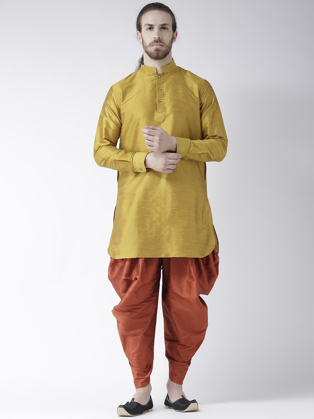 

DEYANN Men Mustard & Orange Solid Kurta with Patiala