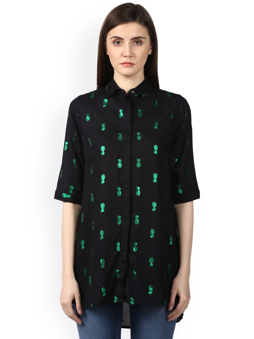 

Park Avenue Women Black Printed Shirt Style Top