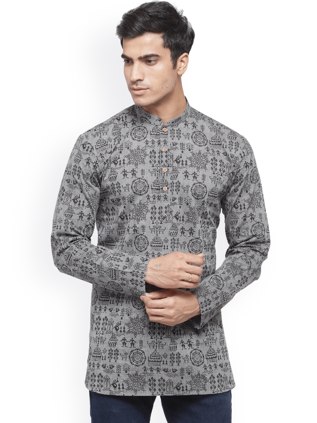 

RG DESIGNERS Men Grey Printed Straight Kurta