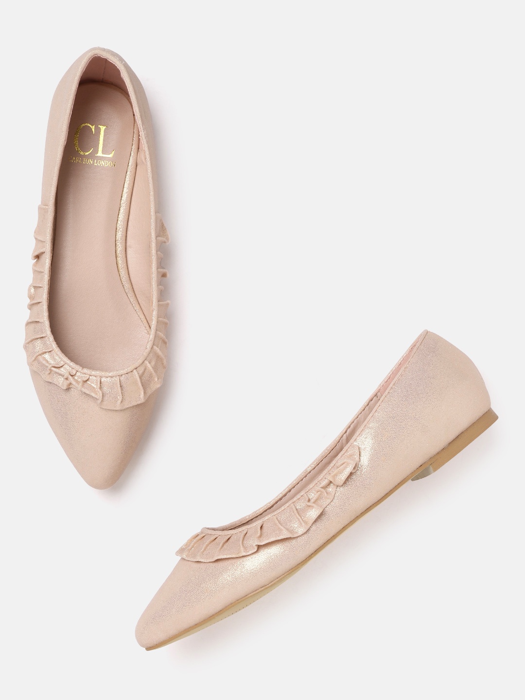 

Carlton London Women Peach-Coloured & Gold-Toned Shimmer Ballerinas