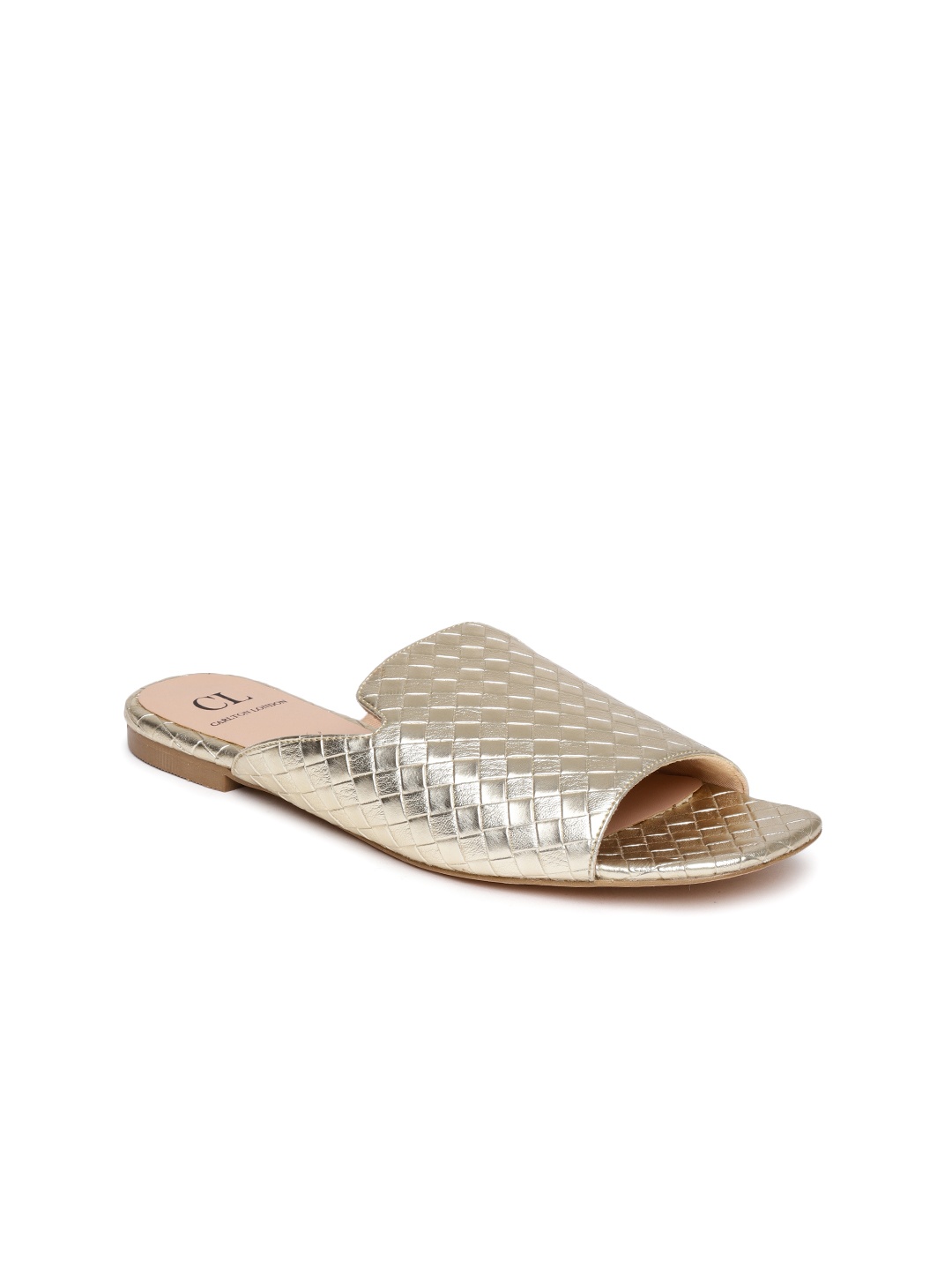 

Carlton London Women Gold-Toned Textured Open Toe Flats