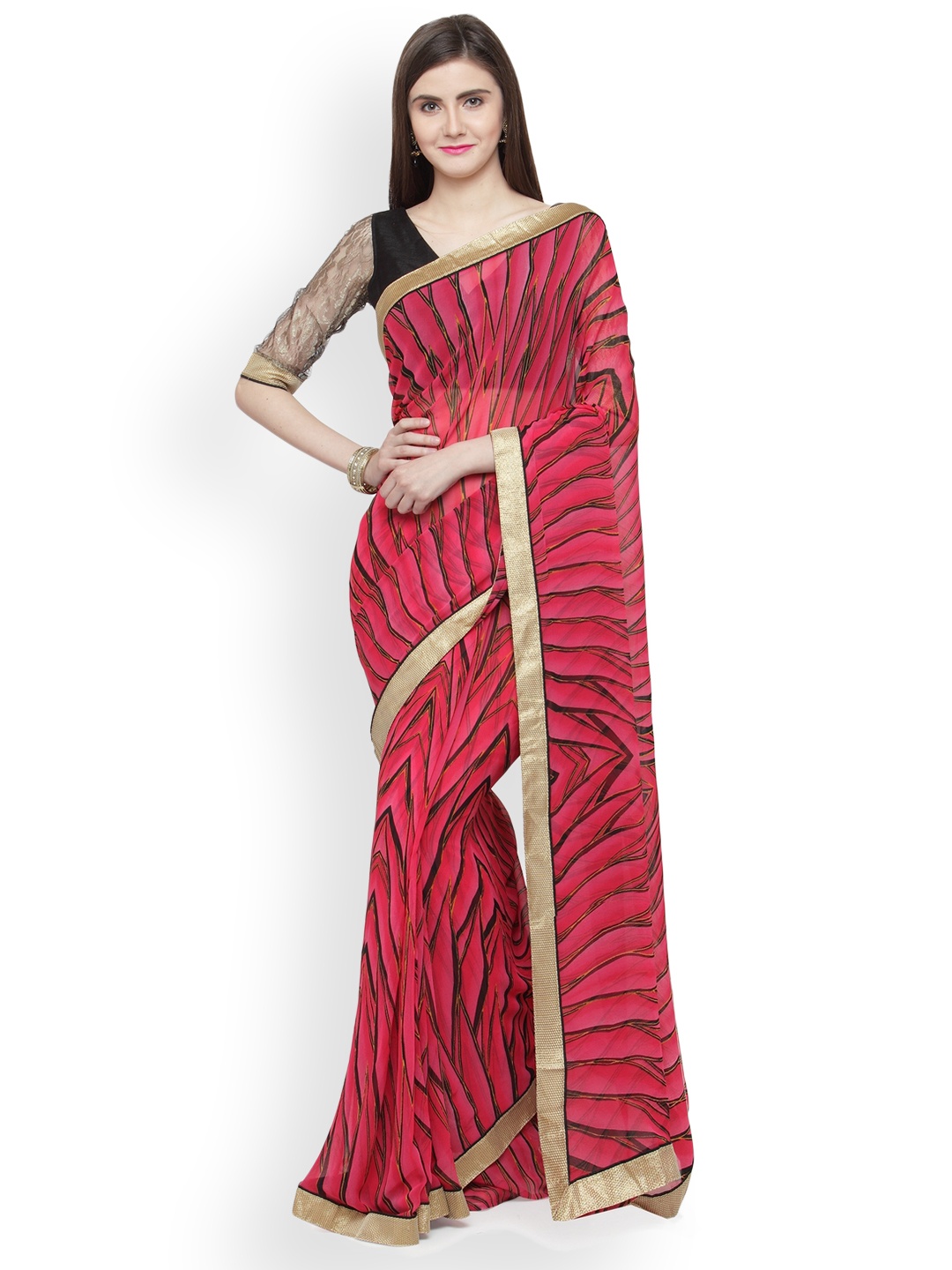 

Shaily Pink Printed Pure Georgette Saree