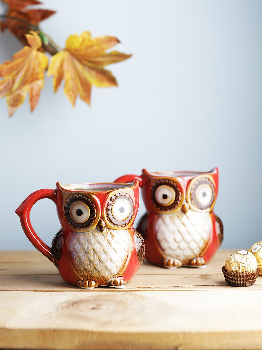 

OddCroft Red & White Set of 2 Textured Handcrafted Ceramic Cups