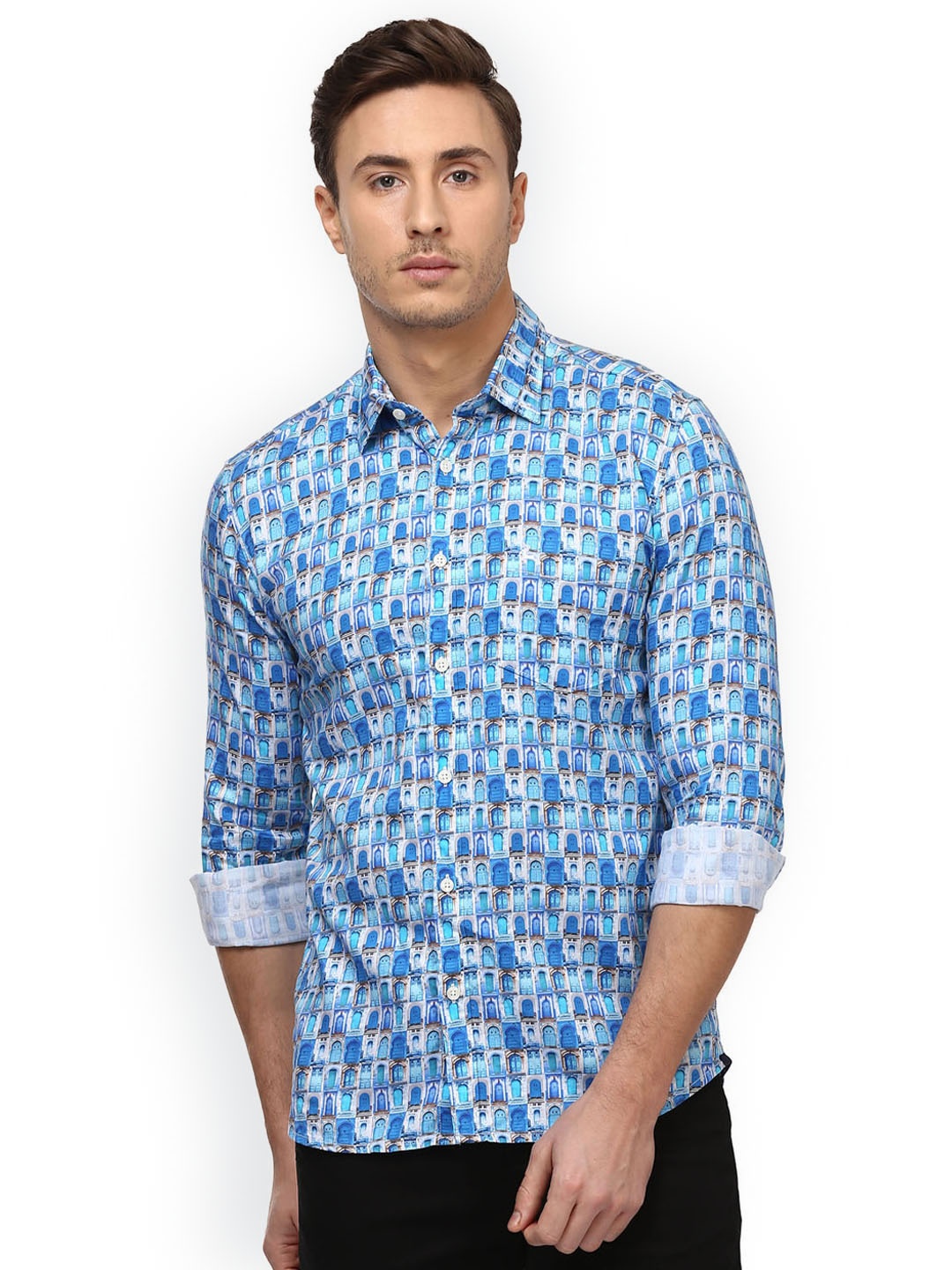 

Parx Men Blue Slim Fit Printed Casual Shirt