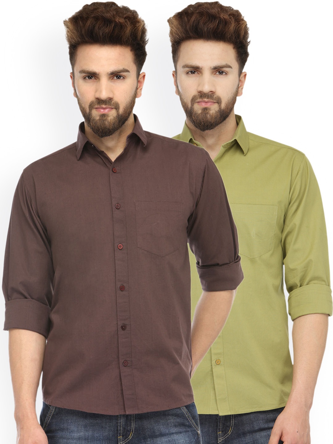 

JAINISH Men Pack Of 2 Regular Fit Solid Casual Shirts, Olive