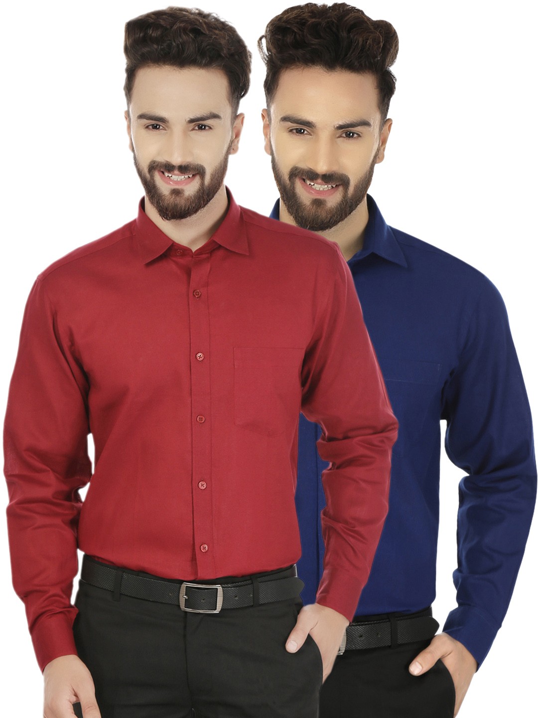 

JAINISH Men Pack Of 2 Regular Fit Solid Formal Shirts, Blue