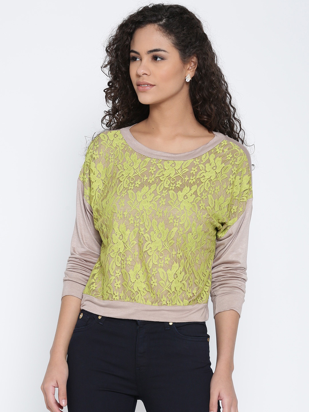 

AND Women Green & Beige Lace Top