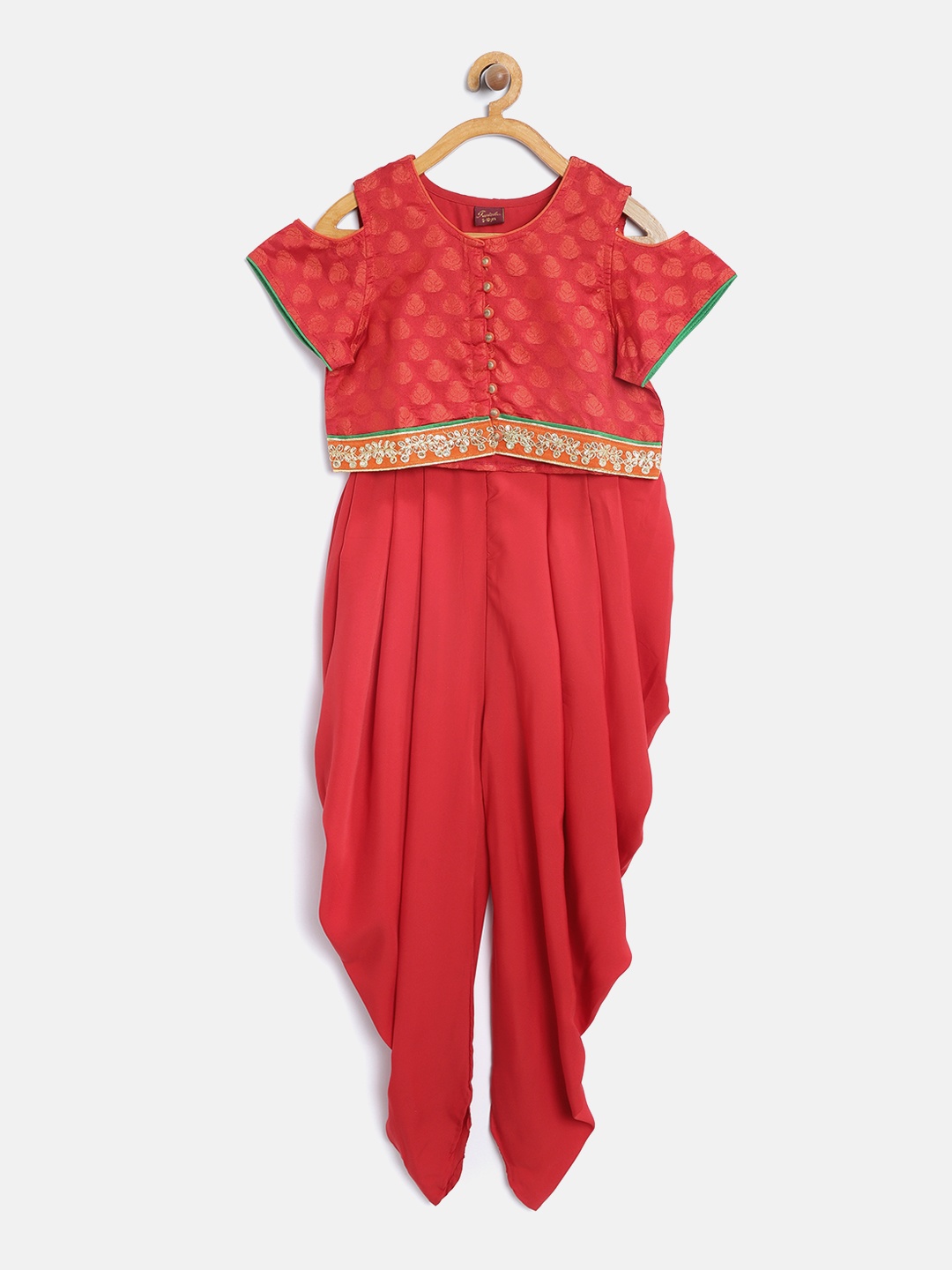 

Twisha Girls Red Woven Design Top with Dhoti Pants