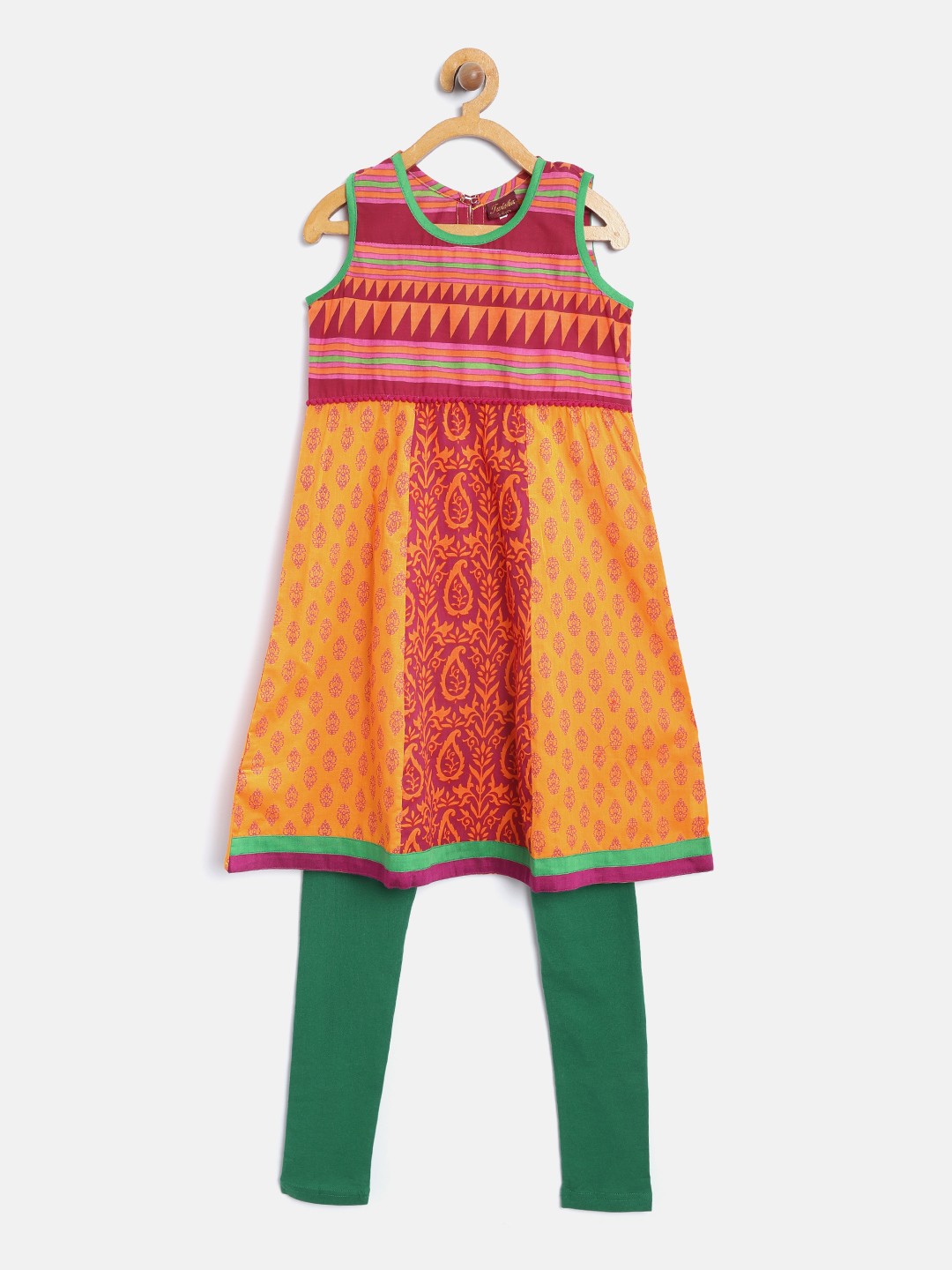 

Twisha Girls Orange & Green Printed Kurta with Churidar