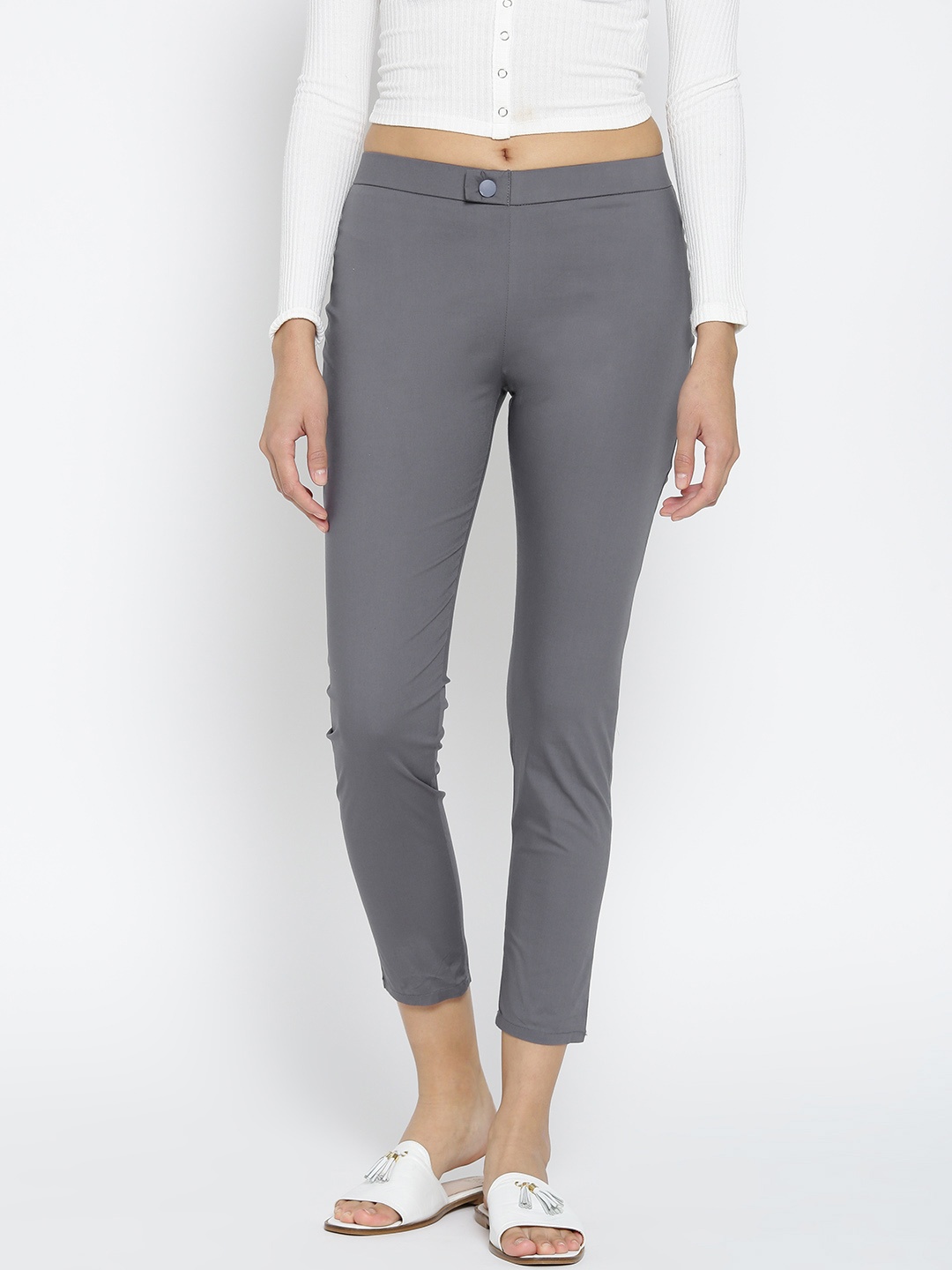 

Span Women Grey Solid Cropped Treggings