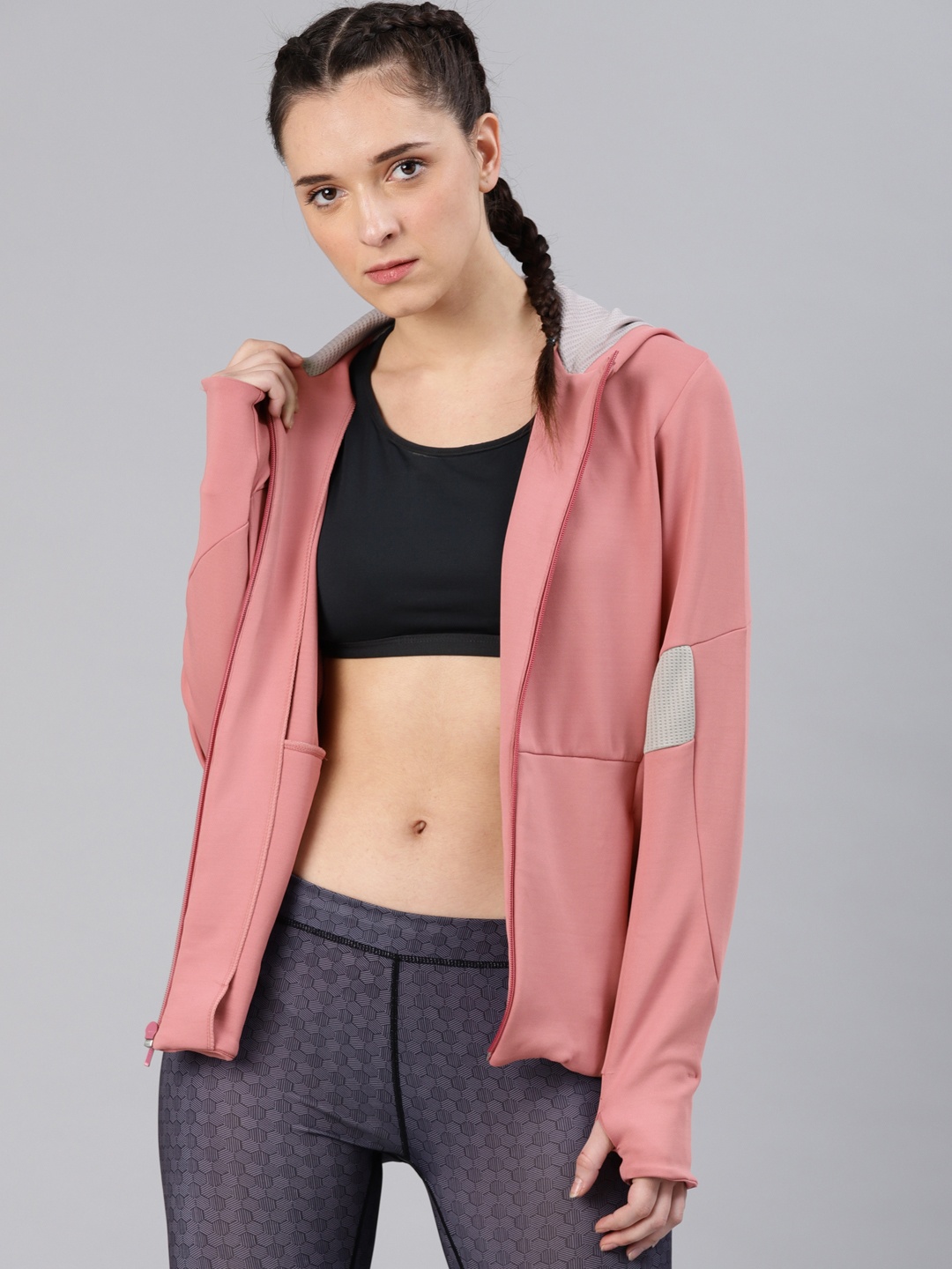 

HRX by Hrithik Roshan Women Pink Solid Hooded Sweatshirt
