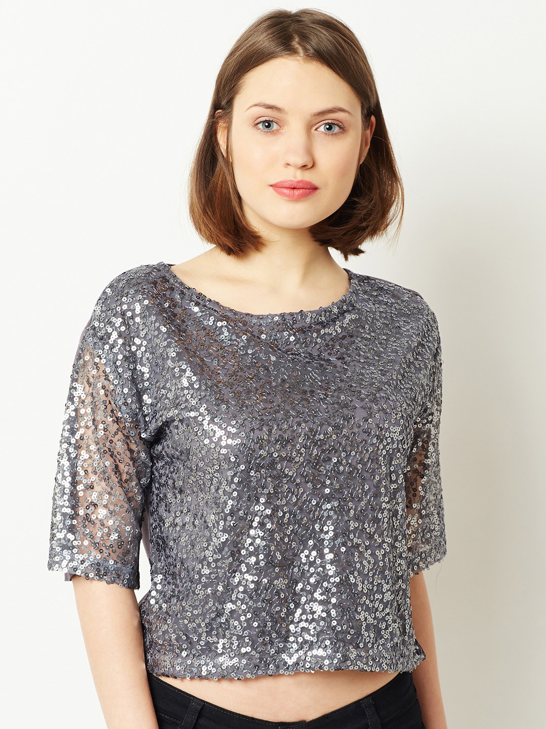 

Miss Chase Women Grey Embellished Top