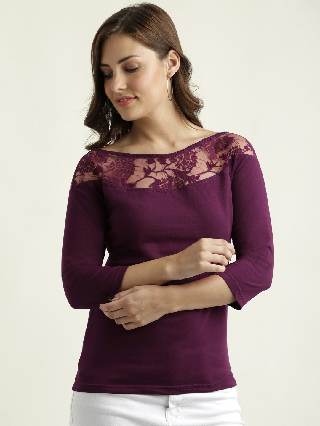 

Miss Chase Women Magenta Solid Pure Cotton Top