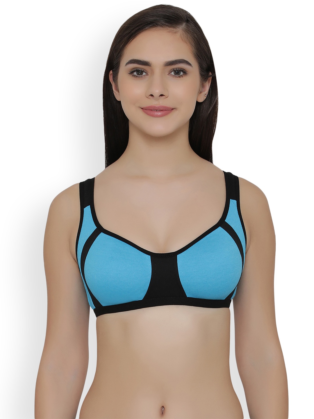 

Clovia Blue & Black Solid Non-Wired Non Padded T-shirt Bra BR0740X08